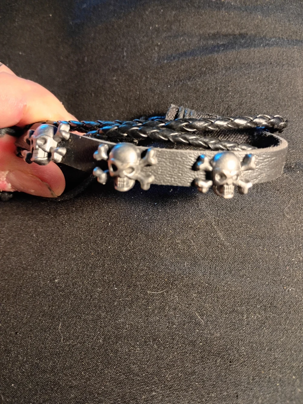 Men's Black Leather Skull Wrap Bracelet